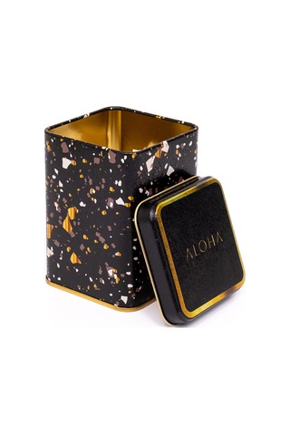 Terrazzo Black Desenli Kare Metal Saklama Kabı 7.5 x 7.5 x 10 CM 0.5 L Çok Renkli