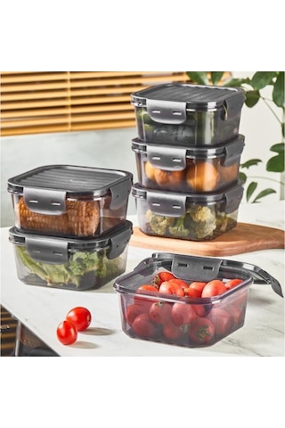 Golden Rod 6 Adet Sızdırmaz Kare Saklama Kabı Seti Siyah