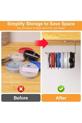 Ulzyvf 2'li Kapak Organizatörü - Yatay Dizayn, Kendinden Yapışkanlı, Dolap Altı, Çoklu Kapak Saklama, Paslanmaz Çelik Gümüş