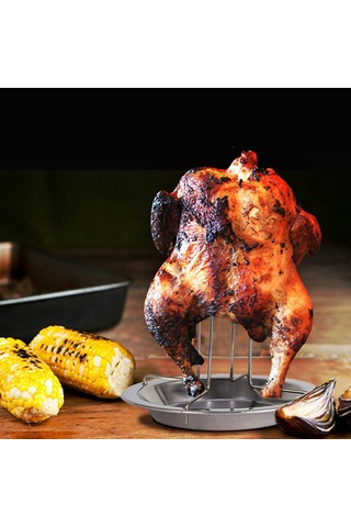 Konesam Dışarıda Kamp İçin Çelik Izgara, Tavuk Pişirme Tepsisi, Islak Et İçin Destekleyici, Lezzeti Artıran Füme Efekti Gümüş