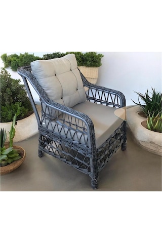Garden House Antrasit Gri Rattan Gri Kumaşlı Alüminyum Bahçe Koltuk Takımı 3 1 1 2 Puf Masa Bahçe Balkon Takımı Antrasit Gri