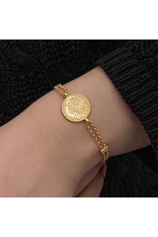 Blackcraft 925 Ayar Gümüş Gold Kaplama Tuğralı Kadın Bileklik Bc-e3c9de