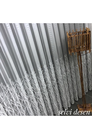 Tül Perde Jakar Kondurma Desen Ekru