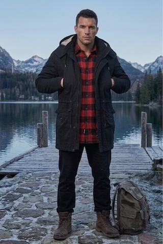 Alaska The Last Frontier Regular Fit Çıkarılabilir Kapüşonlu Saf Pamuk Gabardin Kumaş Uzun Parka Kaban Siyah