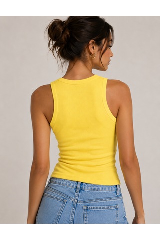 Feyece Kadın Sarı Beyaz Halter Yaka 2'li Crop Bluz Beyaz - Sarı