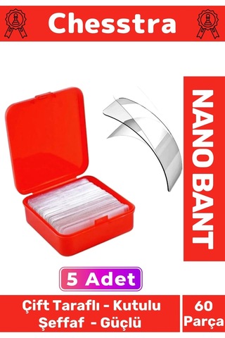 Süper Güçlü Kolay Çıkarılabilir İz Bırakmayan Çift Taraflı Kutulu Nano Şeffaf 60 Parça Bant 5 Adet