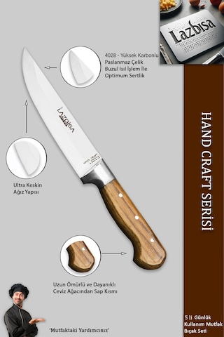 Lazbisa Mtf-037 Hand Craft Mutfak Bıçak Seti Et Ekmek Sebze Bıçağı 5 Li Set Günlük Kullanım