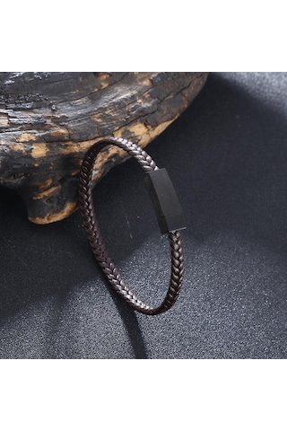 Kadınlar Erkekler İçin Basit Paslanmaz Çelik Bileklik Hakiki Örgü Deri Bilezikler Özel Doğum Günü Partisi Çift Takısı Hediye Kahverengi