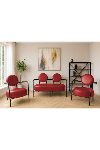 Venüs Koltuk Takımı Kırmızı Dekoratif Modern Deri Koltuk Seti Ofis Ve Ev Kullanımı Kırmızı