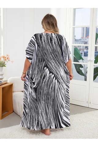 Edolynsa Siyah Çizgili Bol Kadın Kaftan Sabahlık Büyük Boy Ev Giyimi Rahat Giyim Yazlık Giyim Mayo Üst Kıyafet Q1594 Çok Renkli