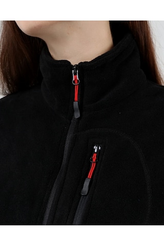 Genıus Store Store Kadın Polar Tam Fermuarlı Outdoor 3 Cepli Spor Polar Ceket Siyah