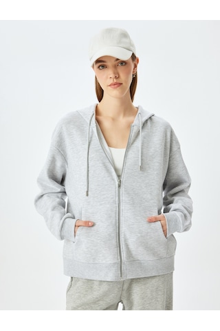 Koton Oversize Kapüşonlu Uzun Kollu Spor Sweatshirt Gri Melanj 5sak10097nk Gri Melanj
