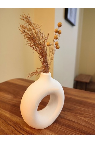 10 Cm Bohem Tekli Halka Vazo Beyaz El Yapımı Beton Taştozu Tasarım Biblo Beyaz