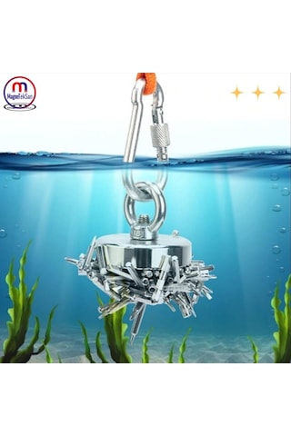 40mm Çok Güçlü Deniz Mıknatısı - Fishing Magnet - Neodyum Daimi Çelik Mıknatıs - Halkalı Pot Mıknatıs - Nik