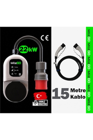 Milego 22kw 11kw Şarj İstasyonu 15 Metre Kablolu Set Taşınabilir Elektrikli Araç Şarj Cihazı Ce Sertifikalı Tip 2 16a/32a 22 Kw