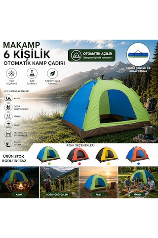 Bezos 6 Kişilik Otomatik Kamp Çadırı - Toz Geçirmez 220x250x165 Cm Bzstk