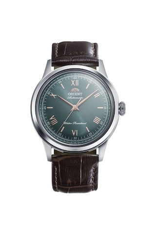 Orient Bambino Ra-bb0001e30b Kurmalı Otomatik Deri Kahverengi Yeşil Kadran 39 Mm Erkek Kol Saati Gri