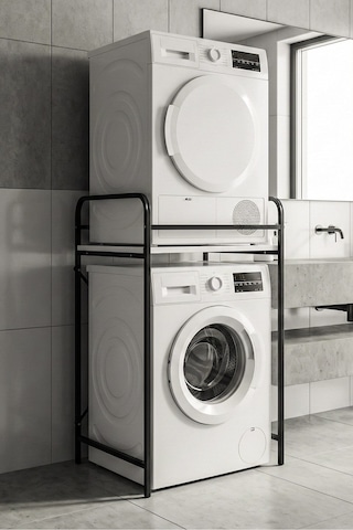 Reyo Falez Çamaşır Makinesi Dolabı Raf Metal Düzenleyici Organizer 2 Katlı Banyo Rafı Çok Amaçlı Dolap Siyah - 262