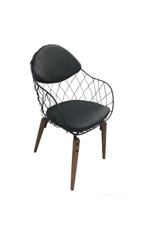 Sandalye TEL Model Metal çelik Tel sırt Kayın RETRO Parlak ceviz Suni deri döşeme Ayak El Yapım