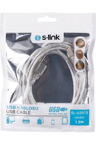 S-link SL-U2015 Şeffaf Yazıcı Kablosu 1.5 metre
