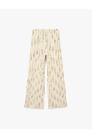 Koton Koton X Şahika Ercümen - Beli Bağcıklı Geniş Paça Müslin Kumaş Pantolon Kahverengi Çizgili 6sak40260ew