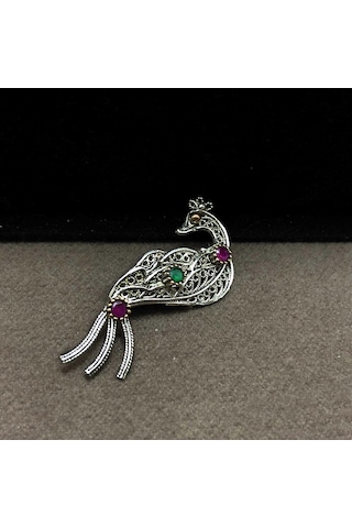 Kuş Model Gümüş Oksitli Telkari Bayan Broş Kuş Model Gümüş Oksitli Telkari Bayan Broş
