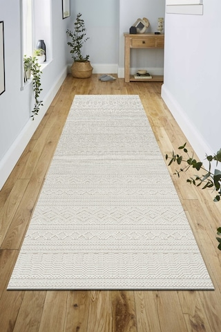Modern Geometrik Tasarımlı Jüt Dokuma Loop Sisal Krem Renk Halı Krem
