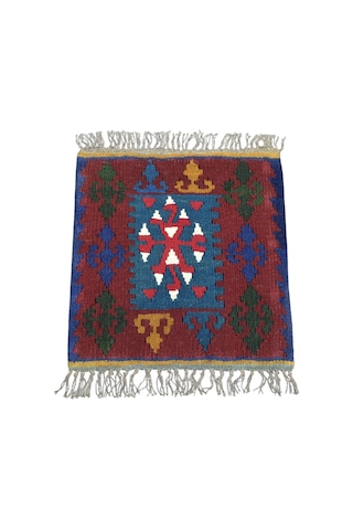Zehra Abla Halı Vintage El Dokuma Minder Kare Kayseri Anadolu Yün Kilim 7375 Çok Renkli