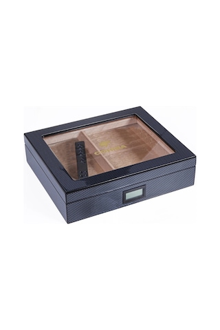 Cohiba Siyah Karbon Desenli Sedir Humidor Puro Kutusu