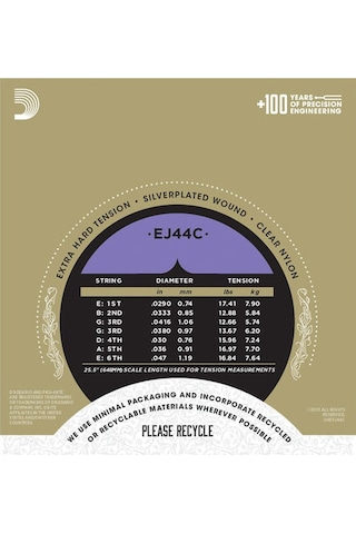 D'Addario EJ44C Pro-Arté Composite, Extra-Hard Tension Takım Tel