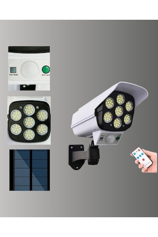 77 Led'li Güneş Enerjili Güvenlik Lambası Ve Kukla Kamera - Hareket Sensörlü 2400mah Pilli Renkli