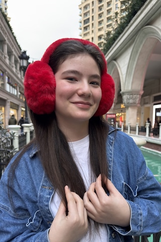 Mollycrush Genç Kırmızı Peluş Kulaklık Uniseks Kışlık Yumuşak Kulak Koruyucu Kırmızı