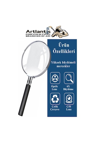 Metal Büyüteç 100 Mm 1 Adet 6x Plastik Sap Çerçeveli 10 Cm Büyüteç Merçek Okul Büro Ofis Krom Kaplama Büyüteç
