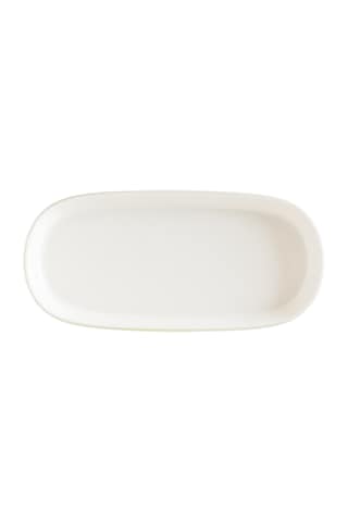 Retro Olive Hygge 12 Adet 21cm Yeşil Kenar Çizgili Porselen Oval