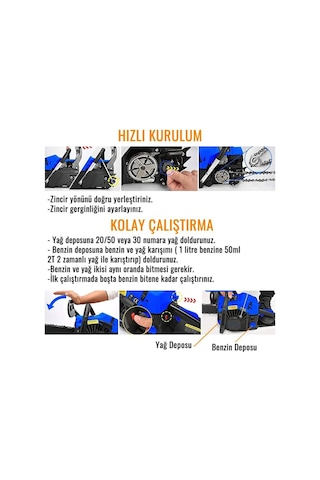 Millian MLN-MS-362 Benzinli Testere Ağaç Odun Dal Kesme Makinesi + 1 Zincir Set