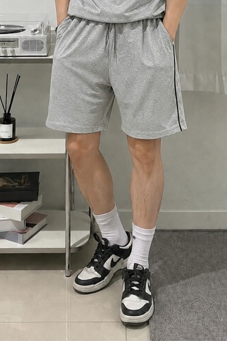 Cool Tarz Erkek Yarım Fermuarlı Şerit Detaylı Şort Takım Regular Fit 2 İplik Şardonsuz Gri Gri