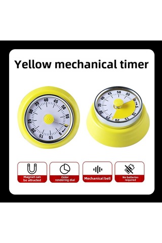 Symbee Stanyum Çelik Mutfak Zamanlayıcı, Manyetik Tutuculu, Mekanik Pişirme Hatırlatıcı, Öğrenci Zaman Yöneticisi Sarı