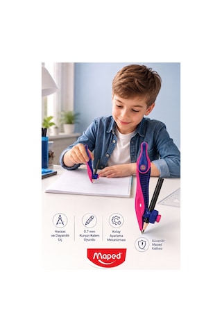 Mor Plastik Pergel Kurşun Kalemli 1 Adet Maped Kidz 191611 Pergel Matematik Geometri Mimari Proje Teknik Çizim