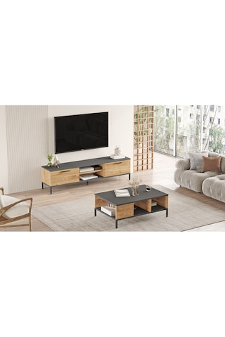 Best Tv Ünitesi 2'li Set Orta Sehpa Metal Ayaklı Çam Bes5-aa Atlantik Çam - Antrasit
