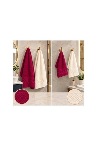 4 İü Hamam Seti 50x90 Ve 70x140 Pamuk Jakarlı Fuşya - Krem