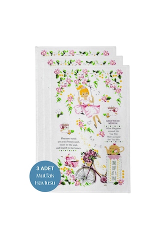 3lü Paket Baskılı Beyaz Mutfak Havlusu Modeli My Kitchen