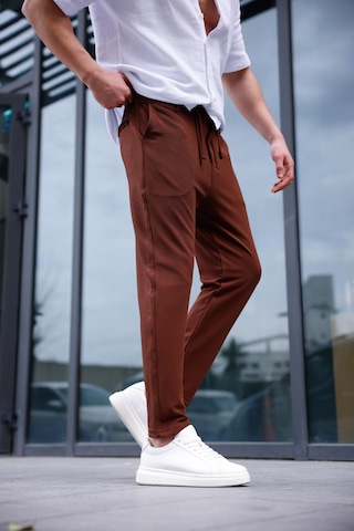 Erkek Kahve Renk Likralı Kumaş Jogger Pantolon-1757 Kahve Kahverengi