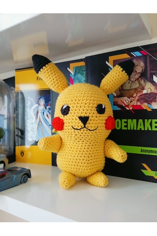 Pokemon Pikachu Amigurumi Örgü Oyuncak - Anime Hediyelik Figür 20 Cm