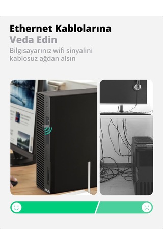 Ugreen 20204 Ac650 2.4 Ve 5Ghz Dual Band Usb Wi-Fi Ağ Adaptörü. S