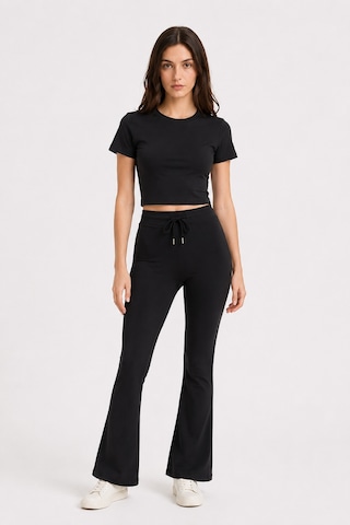 Mixray 2120 Kadın Crop T-shirt Ve Palazzo Pantolon Takım Siyah