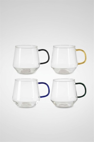4 Kişilik Geometrik Tasarım Cam Çay Kupa Takımı 420 Ml Beyaz