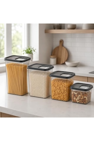 Sürgülü Kapaklı Saklama Kabı Seti, 7 Litre, 4 Farklı Boyut, Büyük Küçük Boy Gıda Erzak Depolama Kutusu, Plastik Mutfak Düzenleyici Organizer, Kolay Ve Zahmetsiz Kullanım 0,8/1,6/2,4/3,16 L