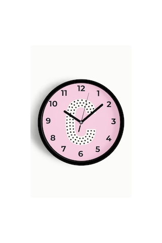 C Harfi Kız Odası Duvar Saati - 30cm - Önü Camlı Siyah Kasa - Sessiz Mekanizma-jh1153 Siyah