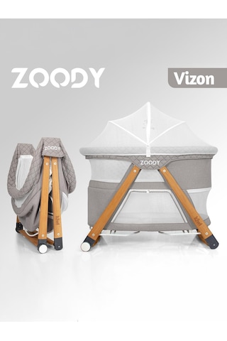 Kiwi Zoody Ligna Anne Yanı Bebek Beşiği - Bej Vizon