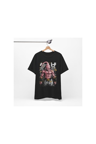 Ustaprint3d Majin Buu Anime Tişört Dragon Ball Z Tasarım %100 Pamuk Dtf Baskılı Unisex Oversize T-shirt Siyah